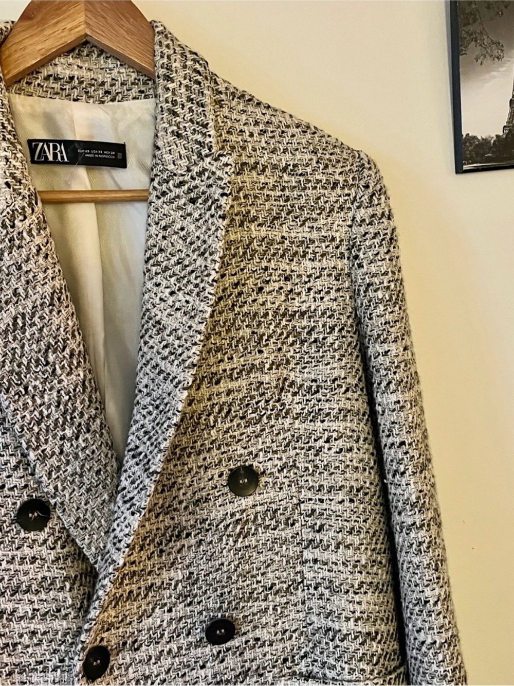 Zara Cream and Black Tweed Jacket- XS ptp 20 inch - Picture 10 of 11